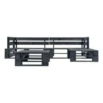 Set de muebles de palés para jardín de 4 piezas fabricado en madera del color negro de vidaXL 2