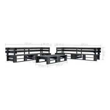 Set de muebles de palés para jardín de 6 piezas fabricado en madera de pino de color negro de vidaXL 3