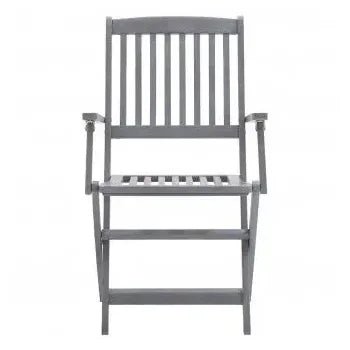 Juego de comedor plegable para jardín de 9 piezas de madera de acacia acabado color gris de vidaXL 8