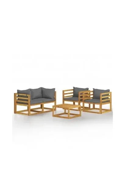 Conjunto de sofás con mesita para jardín de 5 piezas en madera de acacia marrón y gris de vidaXL