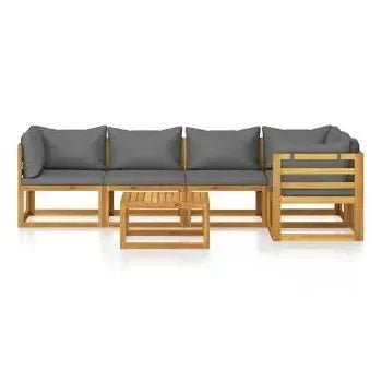 Conjunto de sofás con cojines y mesa para jardín de madera con acabado gris de vidaXL 3