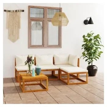 Conjunto para jardín de 5 piezas de mesa con sofás en madera de acacia con cojines color crema de vidaXL 2