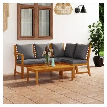 Conjunto de muebles de jardín de madera de acacia con cojines gris oscuro de vidaXL 2