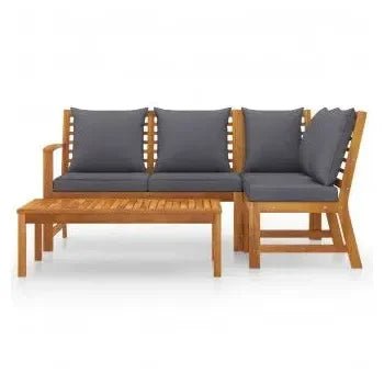 Conjunto de muebles de jardín de madera de acacia con cojines gris oscuro de vidaXL 3