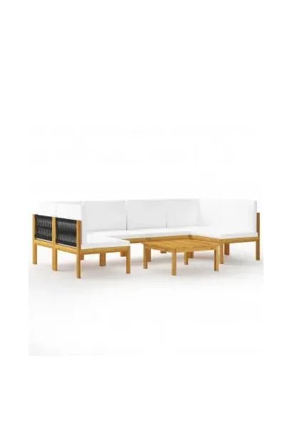 Set de muebles de jardín de Siete piezas en madera de acacia con cojines en color crema de vidaXL
