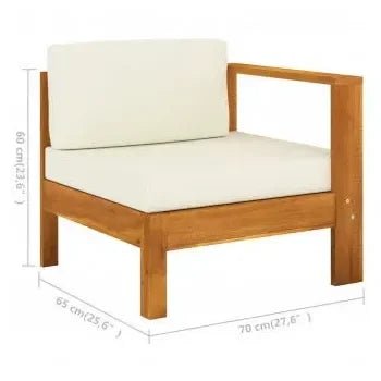 Conjunto de muebles de jardín 10 piezas blanco crema de madera de acacia maciza con cojines de vidaXL 9