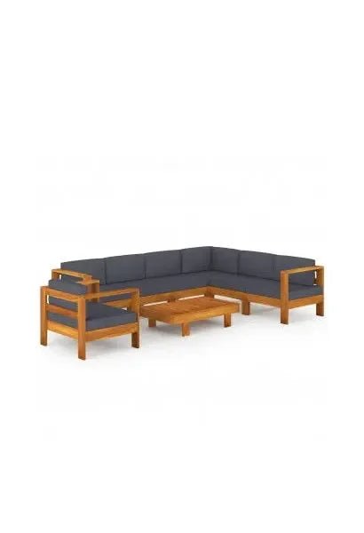 Conjunto de muebles exteriores para el jardín fabricado en acacia con cojines gris oscuro de vidaXL