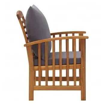Conjunto de jardín de banco sillones y mesa de madera con listones y cojines gris oscuro de vidaXL 6