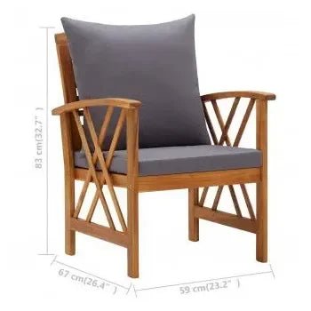 Juego de muebles de exterior de madera maciza de acacia con cojines acolchados gris oscuro de vidaXL 11