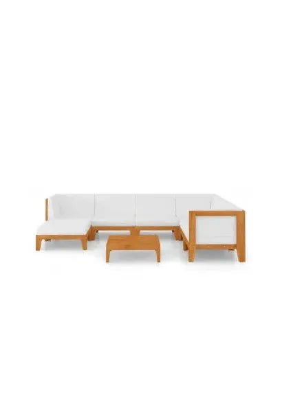 Juego de muebles para jardín con 8 piezas fabricadas en madera maciza con cojines color blanco de vidaXL