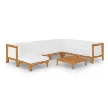 Juego de muebles para jardín con 8 piezas fabricadas en madera maciza con cojines color blanco de vidaXL 2