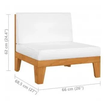 Set de muebles con cojines en color blanco para jardín con 11 piezas en madera de acacia de vidaXL 11
