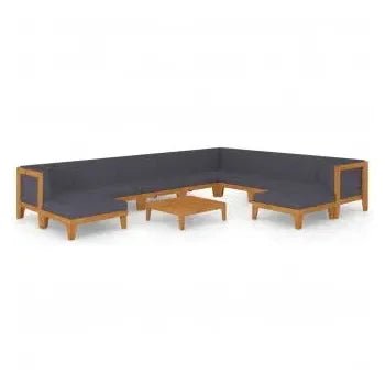 Set de muebles con cojines para jardín fabricados en madera de acacia en color gris oscuro de vidaXL 3