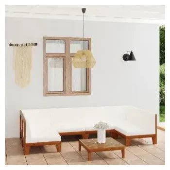 Conjunto de muebles para jardín fabricados en madera con 7 piezas en color natural y blanco crema de vidaXL 2