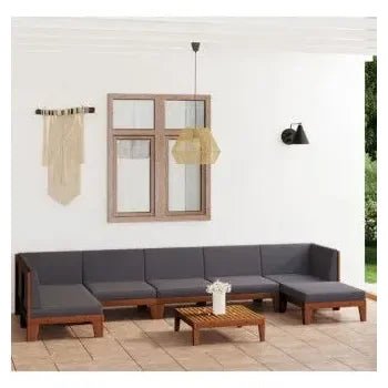 Juego de jardín con 8 piezas fabricadas en madera maciza con cojines color gris de vidaXL 9