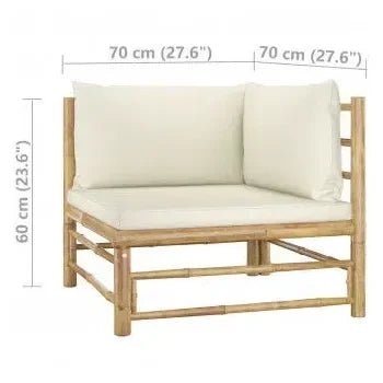 Juego de muebles para jardín fabricados en madera de bambú con cojines color blanco crema de vidaXL 11
