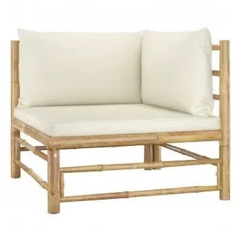 Juego de muebles para jardín fabricados en madera de bambú con cojines color blanco crema de vidaXL 3