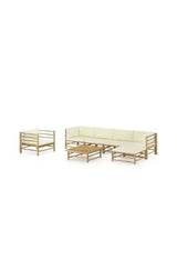7-piece garden furniture set made of bamboo with cream white cushions by vidaXL