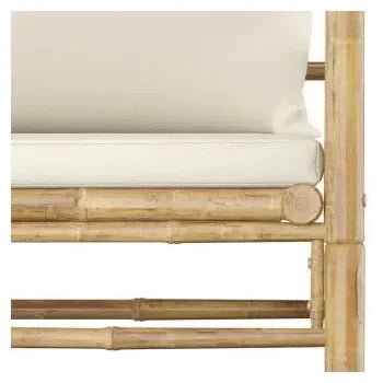 Set de muebles para el jardín de 7 piezas fabricado en bambú con cojines en color blanco crema de vidaXL 10
