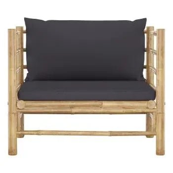 Set de muebles para el jardín de 7 piezas fabricado en bambú con cojines de color gris oscuro de vidaXL 9