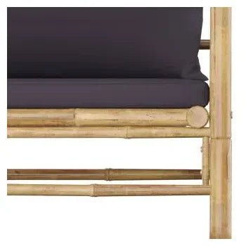 Set de muebles para el jardín de 7 piezas fabricado en bambú con cojines de color gris oscuro de vidaXL 10