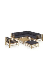 Set de muebles para el jardín de 8 piezas fabricado en bambú con cojines de color gris oscuro de vidaXL