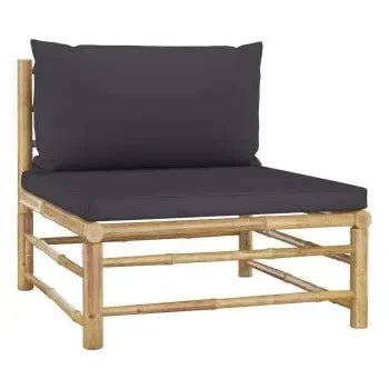 Set de muebles para el jardín de 8 piezas fabricado en bambú con cojines de color gris oscuro de vidaXL 5
