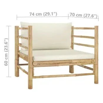 Set de muebles para el jardín de 12 piezas fabricados en bambú con cojines de color blanco crema de vidaXL 16