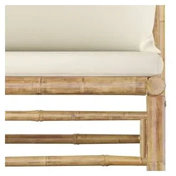 Set de muebles para el jardín de 12 piezas fabricados en bambú con cojines de color blanco crema de vidaXL 6