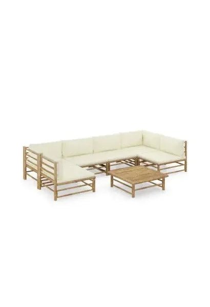 Juego de muebles para el jardín de 5 piezas fabricados en bambú con cojines de color blanco crema de vidaXL