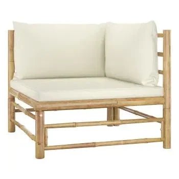 Juego de muebles para el jardín de 5 piezas fabricados en bambú con cojines de color blanco crema de vidaXL 3