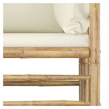 Juego de muebles para el jardín de 5 piezas fabricados en bambú con cojines de color blanco crema de vidaXL 4