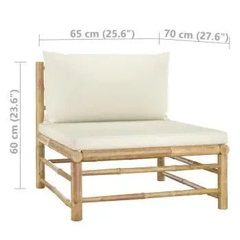 Juego de muebles para el jardín de 5 piezas fabricados en bambú con cojines de color blanco crema de vidaXL 10
