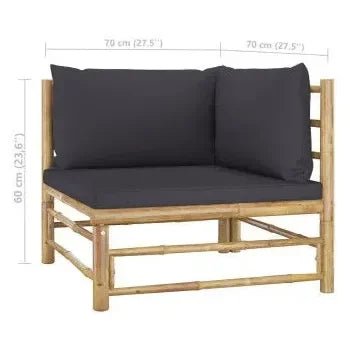 Set de muebles para el jardín de 6 piezas fabricado en bambú con cojines de color gris oscuro de vidaXL 11