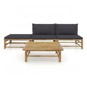 Juego de sofás modulares con cojines y mesa para jardín hechos de bambú gris oscuro de vidaXL 2