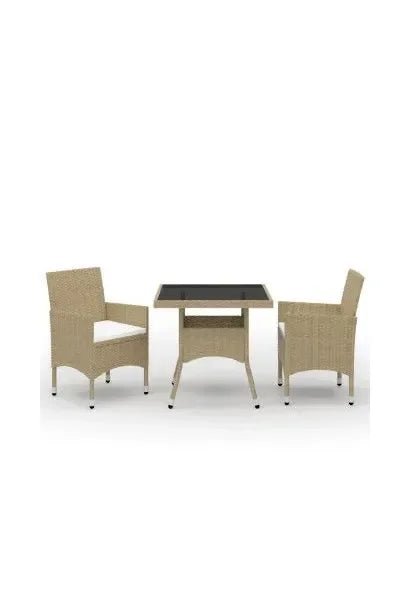 Conjunto de muebles para jardín de 3 piezas en ratán sintético y vidrio Beige de vidaXL