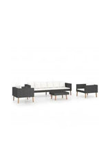 Garden sofa and coffee table set with cushions, 4-piece, black and cream rattan from vidaXL