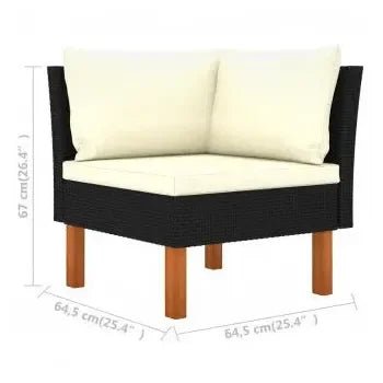 Juego de muebles para exteriores hecho de ratán sintético y madera de eucalipto negro y blanco de vidaXL 7