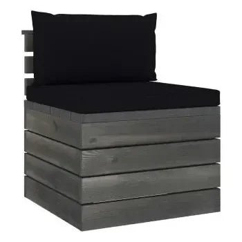 Set de muebles para jardín de palets de madera maciza de pino y tela con acabado negro de vidaXL 3