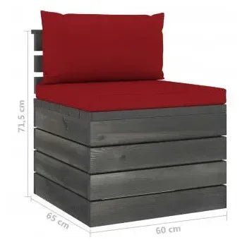 Juego de muebles de jardín de dos piezas de madera maciza de pino con cojines rojo vino tinto de vidaXL 12