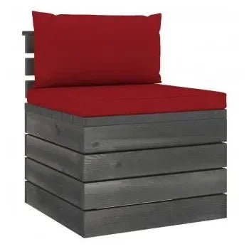 Juego de muebles de jardín de dos piezas de madera maciza de pino con cojines rojo vino tinto de vidaXL 4