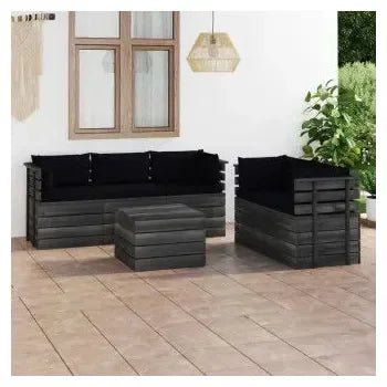 Conjunto de sofás con cojines y mesa para jardín madera con acabado negro de vidaXL 2