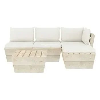 Set de muebles de jardín de 5 plazas individuales de palets de madera de abeto y cojines de vidaXL 3