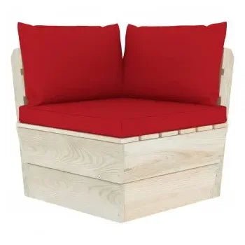 Muebles de jardín de palets con 5 piezas de madera de abeto y cojines color rojo de vidaXL 3
