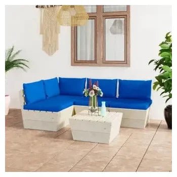 Juego de muebles para exteriores hecho de madera de abeto impregnada y tela color azul 5 piezas de vidaXL 2