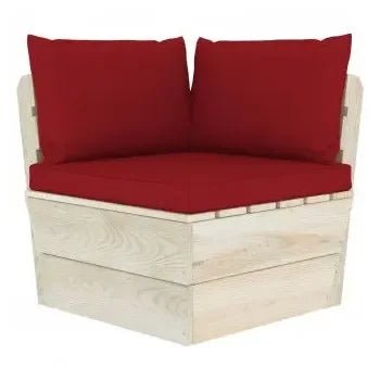 Conjunto de sofás con mesa para jardín de palés en madera de abeto de 6 piezas y cojines en rojo de vidaXL 10