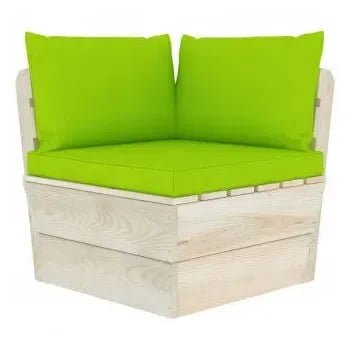 Conjunto de sofás con mesa para jardín de palés en madera de abeto de 6 piezas y cojines en verde de vidaXL 8
