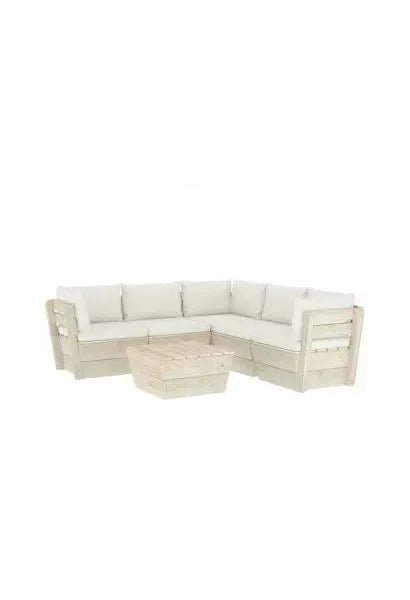 Conjunto de sofás con mesa de jardín de 6 piezas en madera de abeto marrón y blanco crema de vidaXL