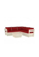 6-piece garden furniture set, fir wood, with red cushions by vidaXL