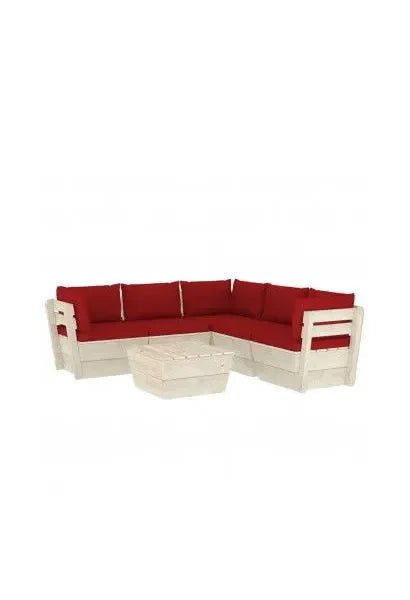 Conjunto de muebles de jardín de 6 piezas de madera de abeto con cojines color rojo de vidaXL